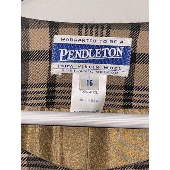 Vintage Tartan Pendleton 100% Wool Blazer Tan Black Classy Office Womens Size 16 - Picture 5 of 5